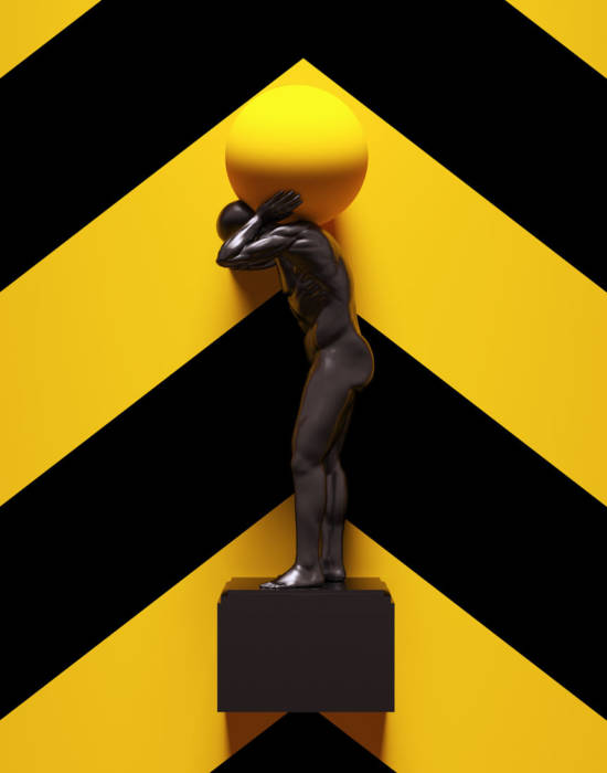 Yellow Black Atlas Statue Holding up the Celestial Heavens with