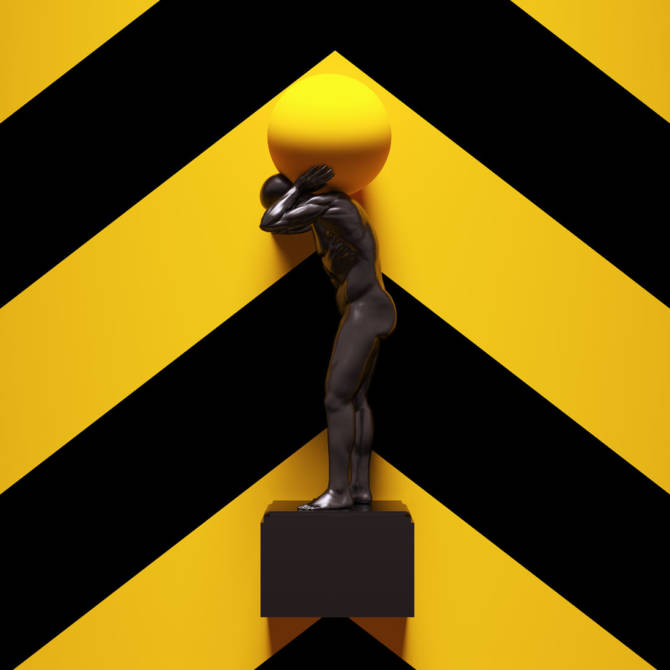 Yellow Black Atlas Statue Holding up the Celestial Heavens with