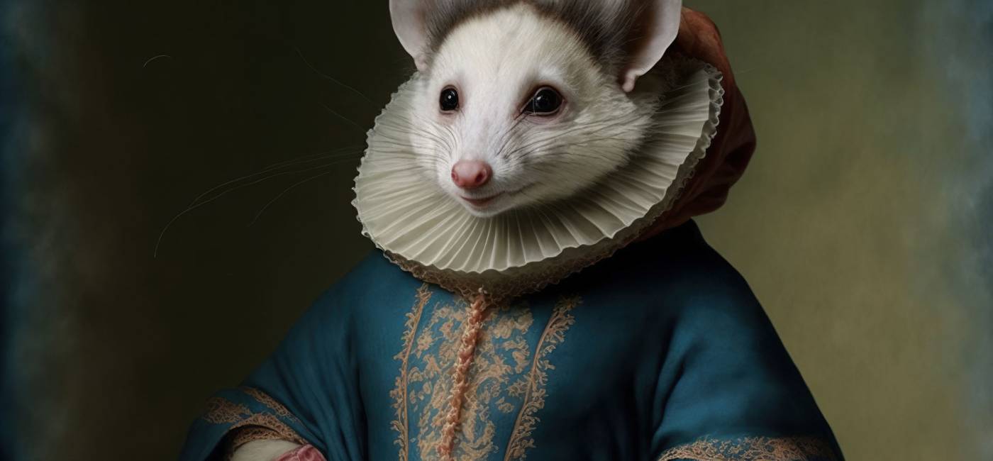 Created with Generative AI technology. portrait of a opossum in renaissance clothing